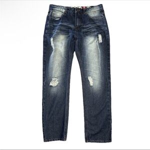 Switch Premium Denim Men's Blue Distressed Jeans 34x32 Bleach Wash All Cotton